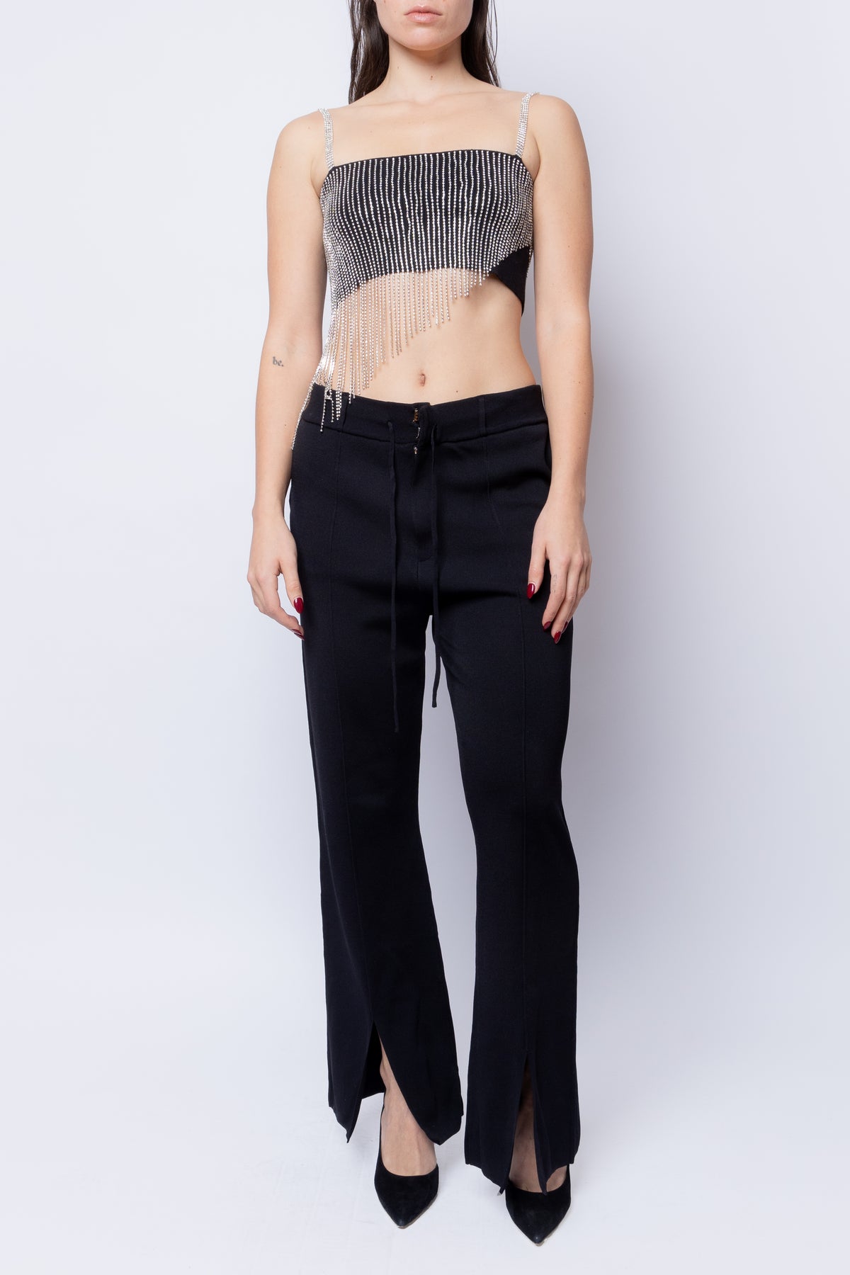 Asymmetrical Rhinestone Crop Top