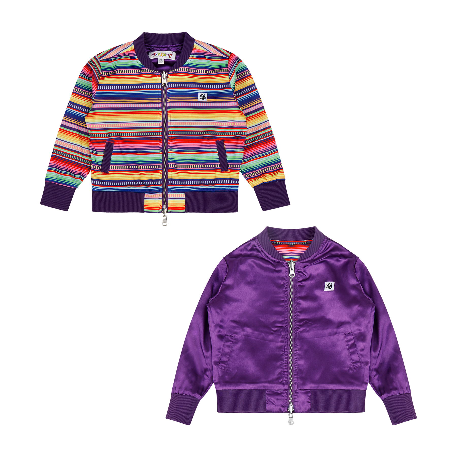 Kids Reversible Zip up Lightweight Bomber Jacket - Purple Multicolor Stripe