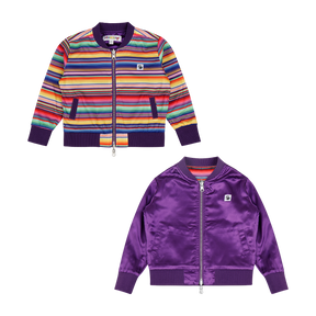 Kids Reversible Zip up Lightweight Bomber Jacket - Purple Multicolor Stripe