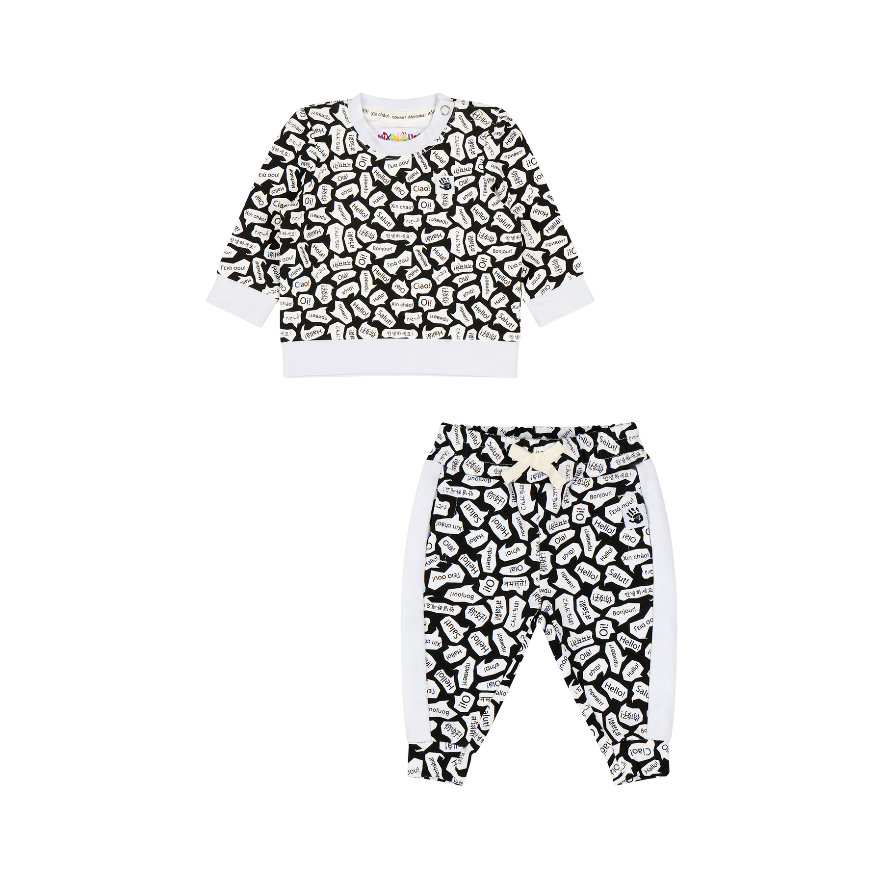 Mixed Up Clothing Baby Crewneck Sweatshirt and Jogger Pant Set Black/White/Hello