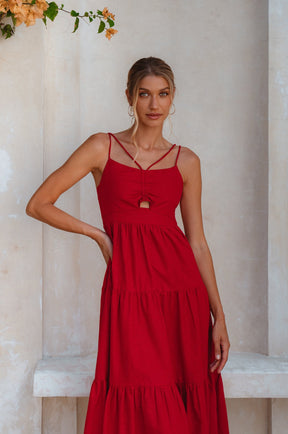 Rafaela Strappy Linen Midi Dress - Red