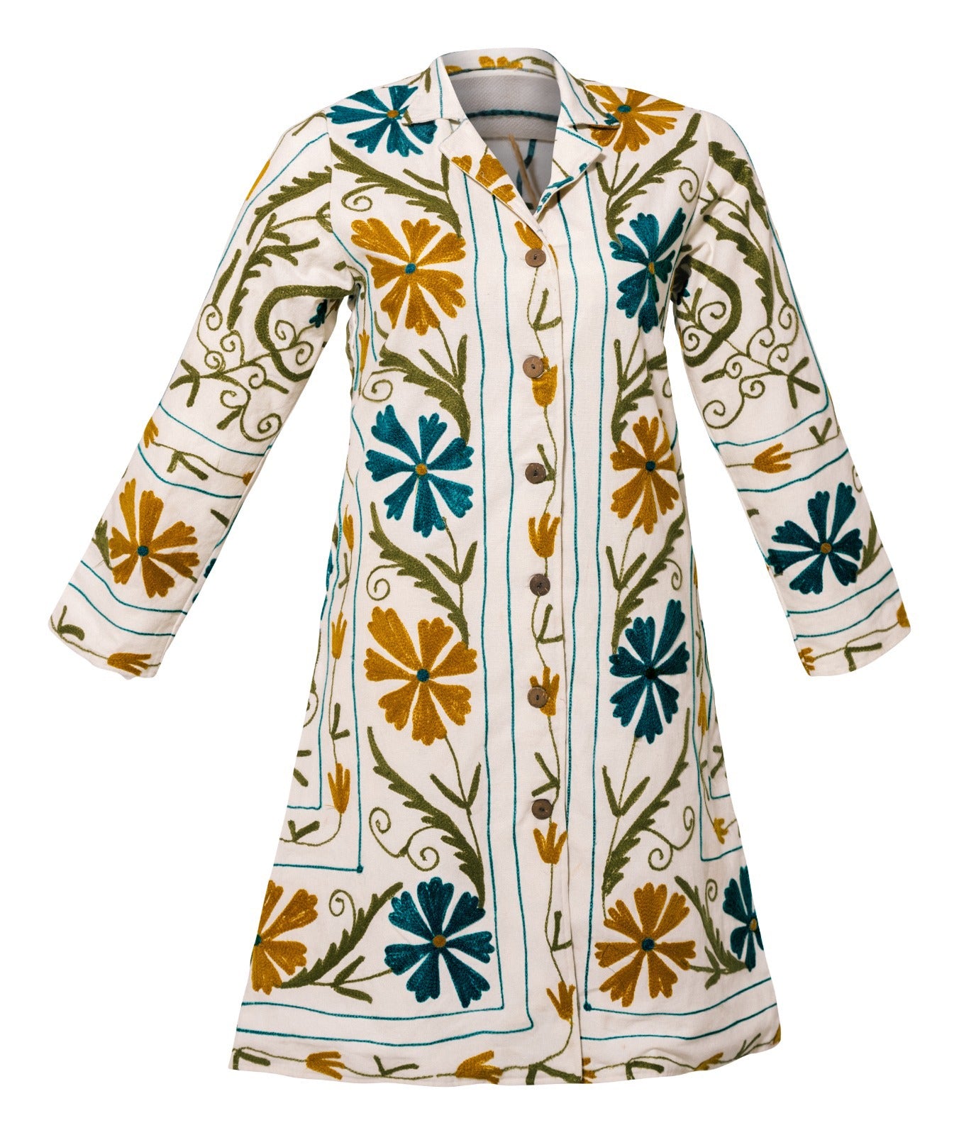 Malika Coats - White with Multi Color Embroidery