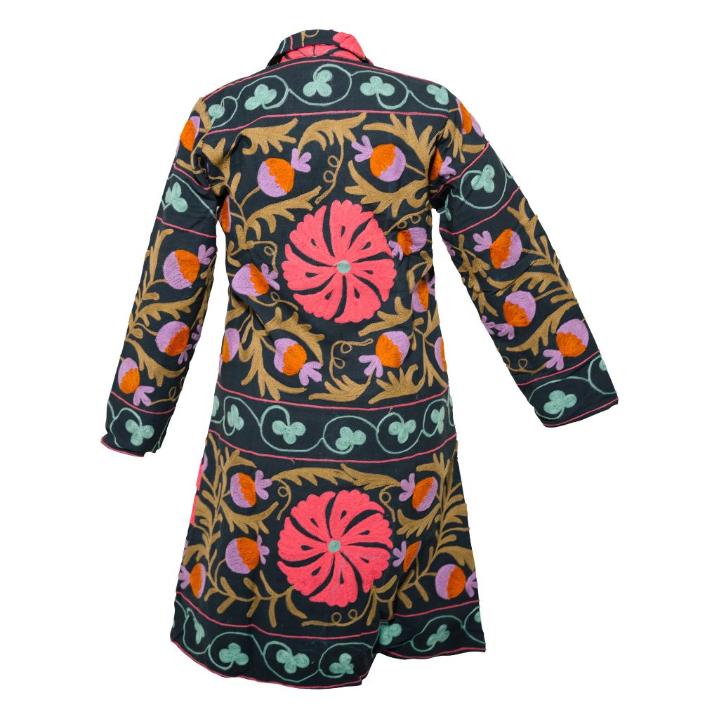 Malika Coats - Black with Pink Embroidery