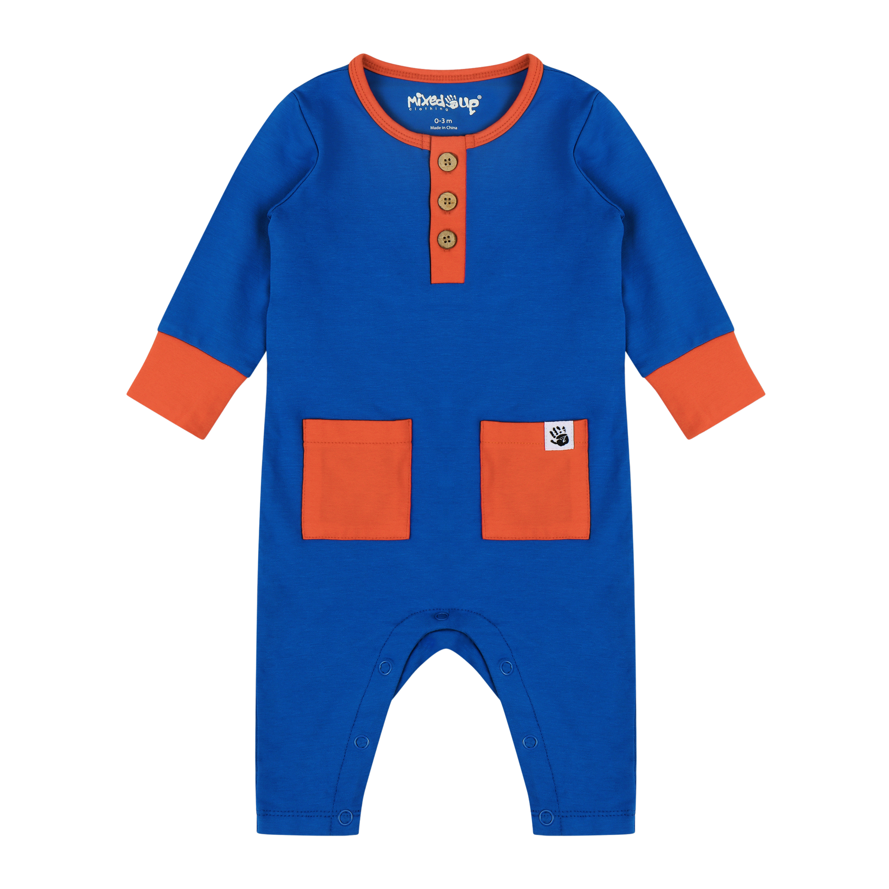 Mixed Up Clothing Baby Long Sleeve Button Front Romper Blue/Red