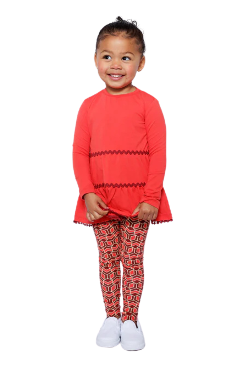 Mixed Up Clothing Girls Tiered Tunic and Legging Set Red Multicolor