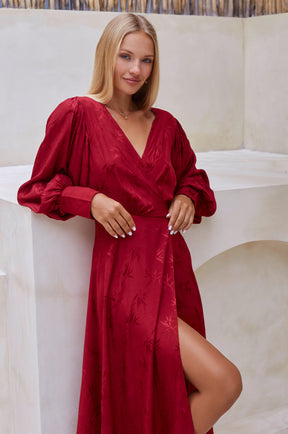 Isabella Long Sleeve Wrap Dress - Pearl Ruby