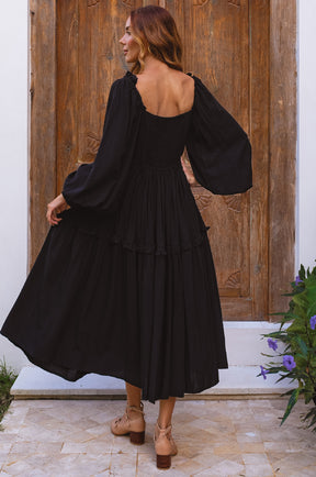 Floriana Long Sleeve Midi Dress - Black