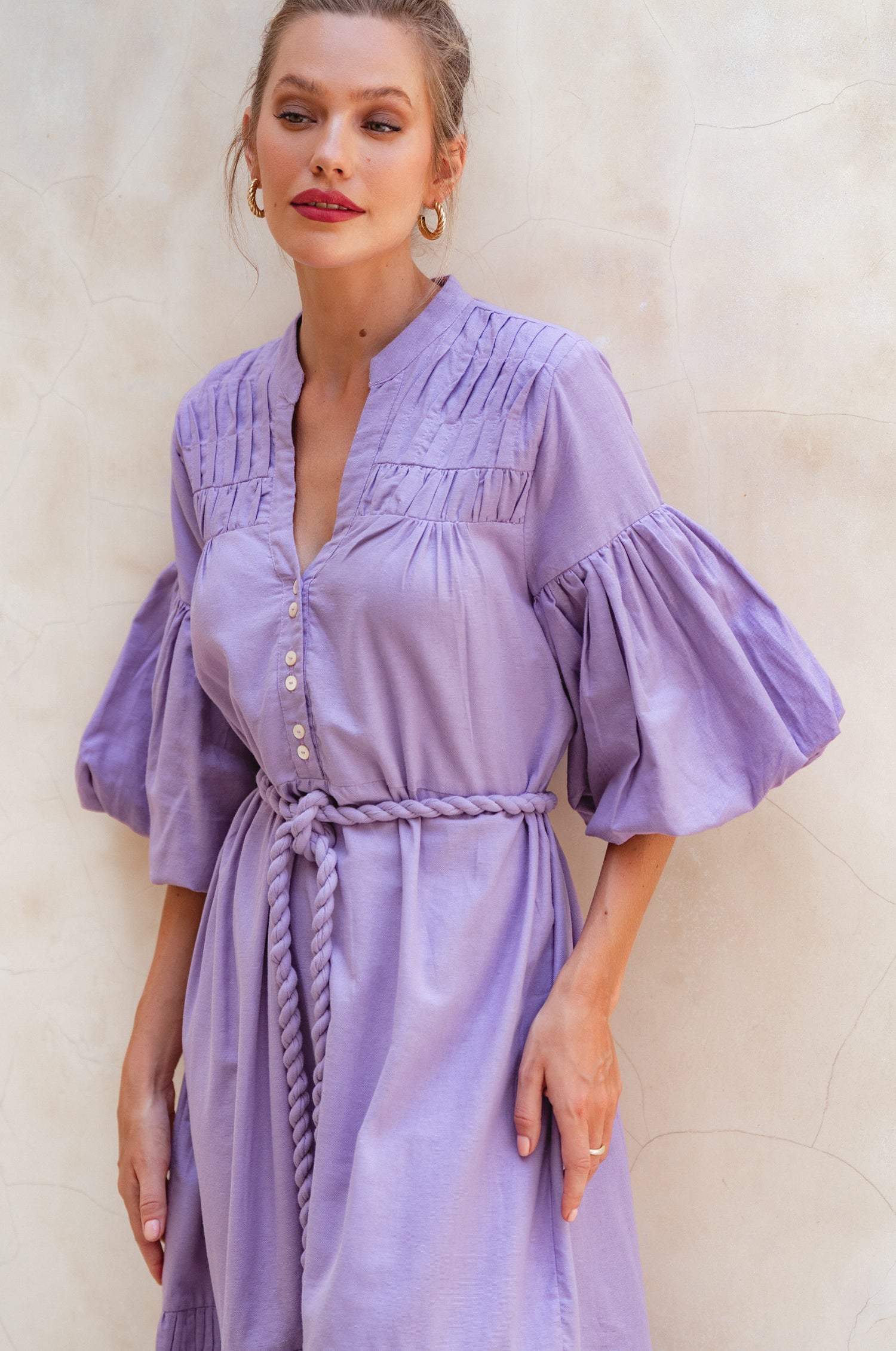 Oleana Puff Sleeve Maxi Dress - Lavender