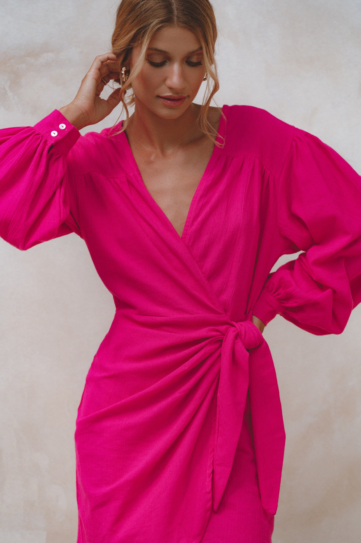 Ti Amo Linen Wrap Dress - Magenta