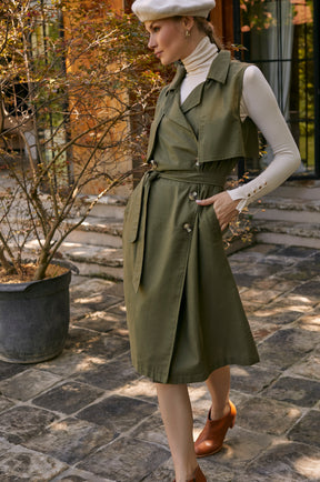 Arden Belted Vest Trench - Olive Green