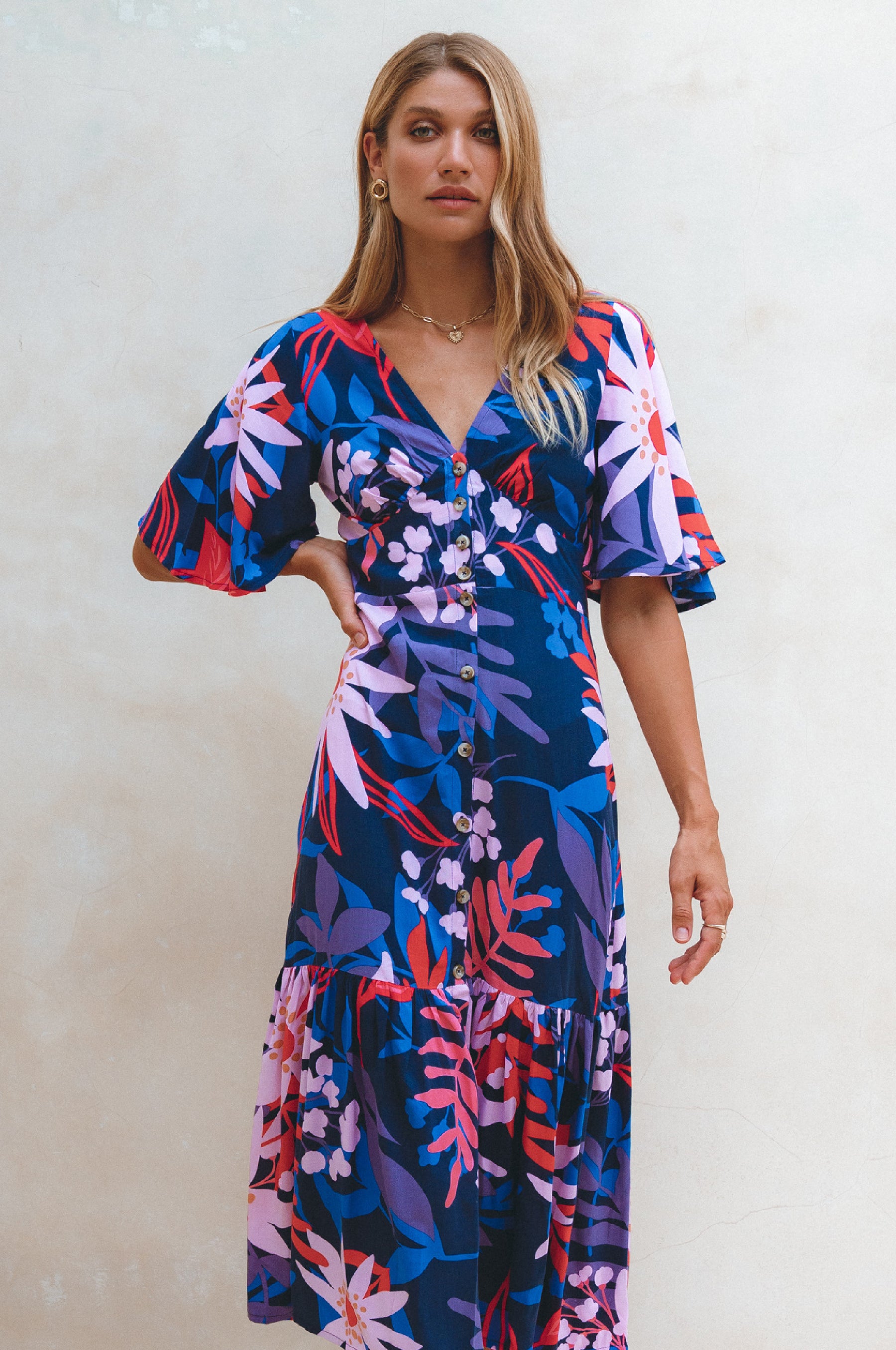 Donna Button Down Midi Dress - Tahiti