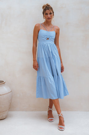 Rafaela Strappy Linen Midi Dress - Crystal Blue