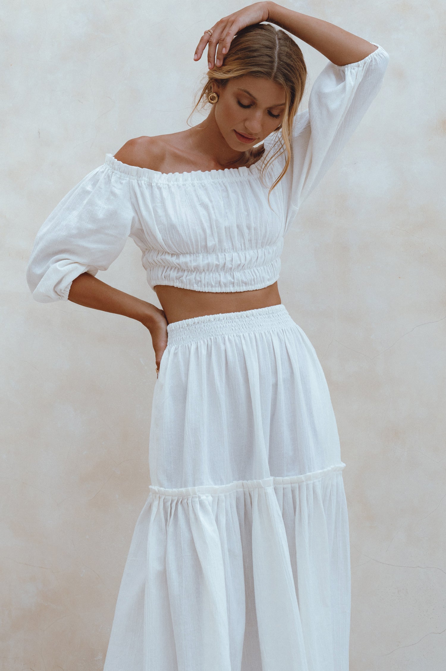 Annabelle Boho Linen Maxi Skirt - White