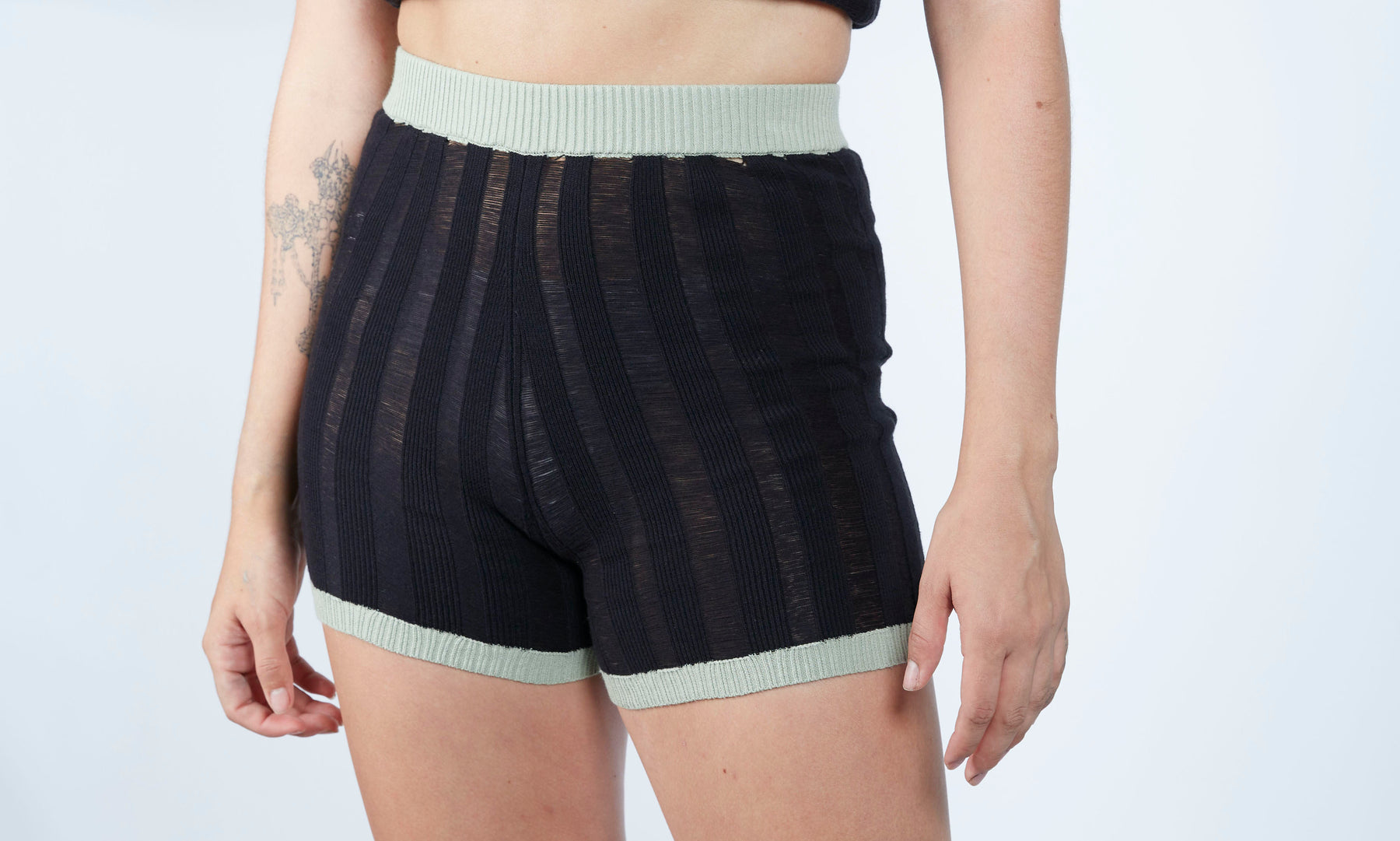 Ladder Knit Shorts  with Contrast Trim