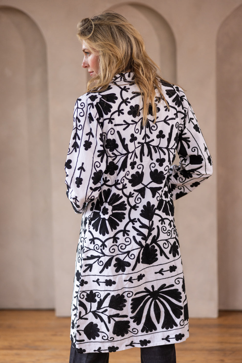 Malika Coats Black & White Embroidery