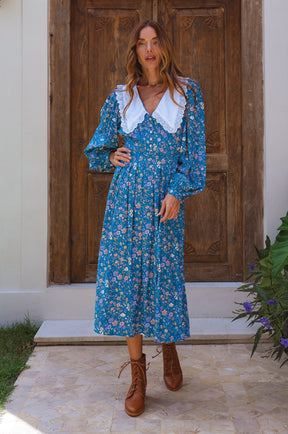 Glory Long Sleeve Midi Dress - Blue Provence