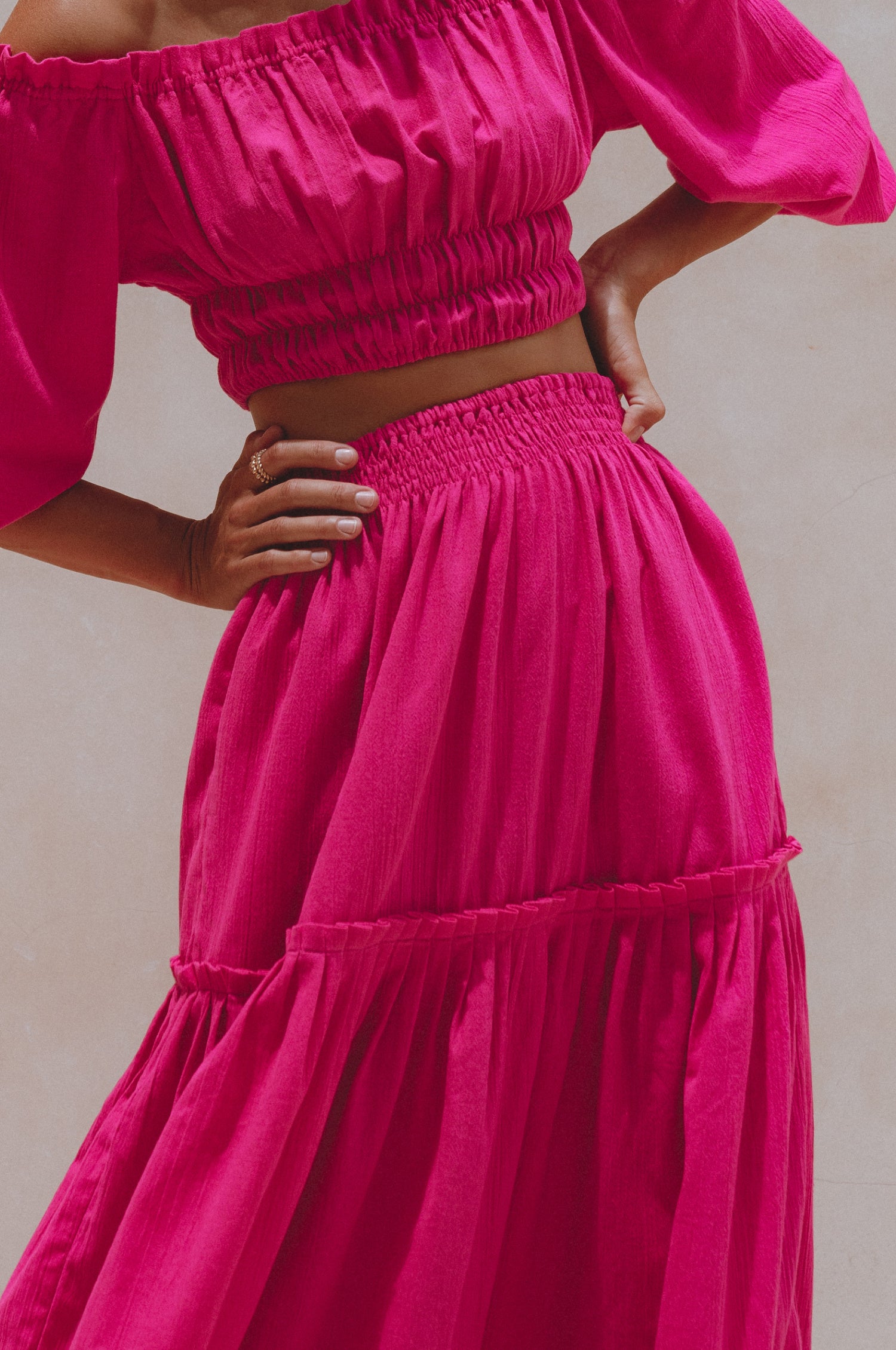 Annabelle Boho Linen Maxi Skirt - Magenta