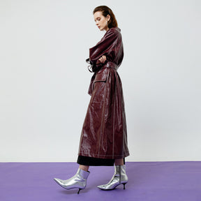 BRIA LEATHER MAROON TRENCH COAT