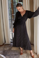 Isabella Long Sleeve Wrap Dress - Pearl Black