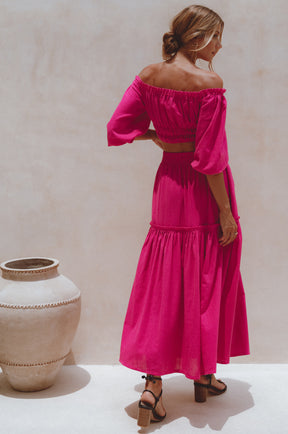 Annabelle Boho Linen Maxi Skirt - Magenta