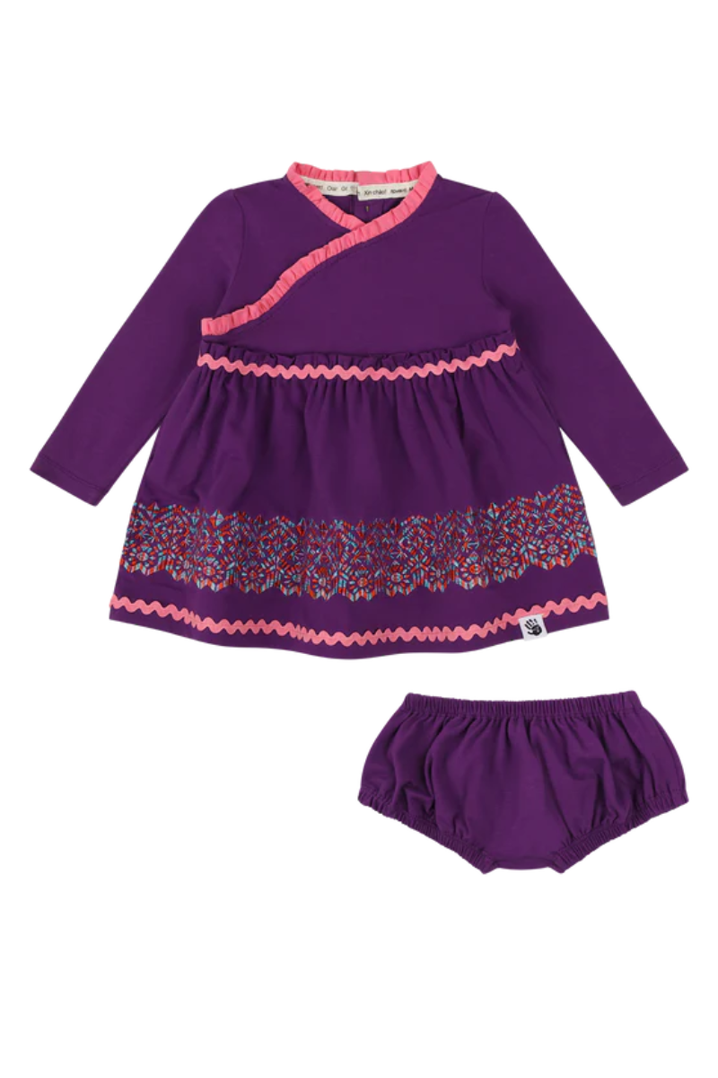 Mixed Up Clothing Long Sleeve Ruffle Trim Dress and Bloomer Set Purple Multicolor