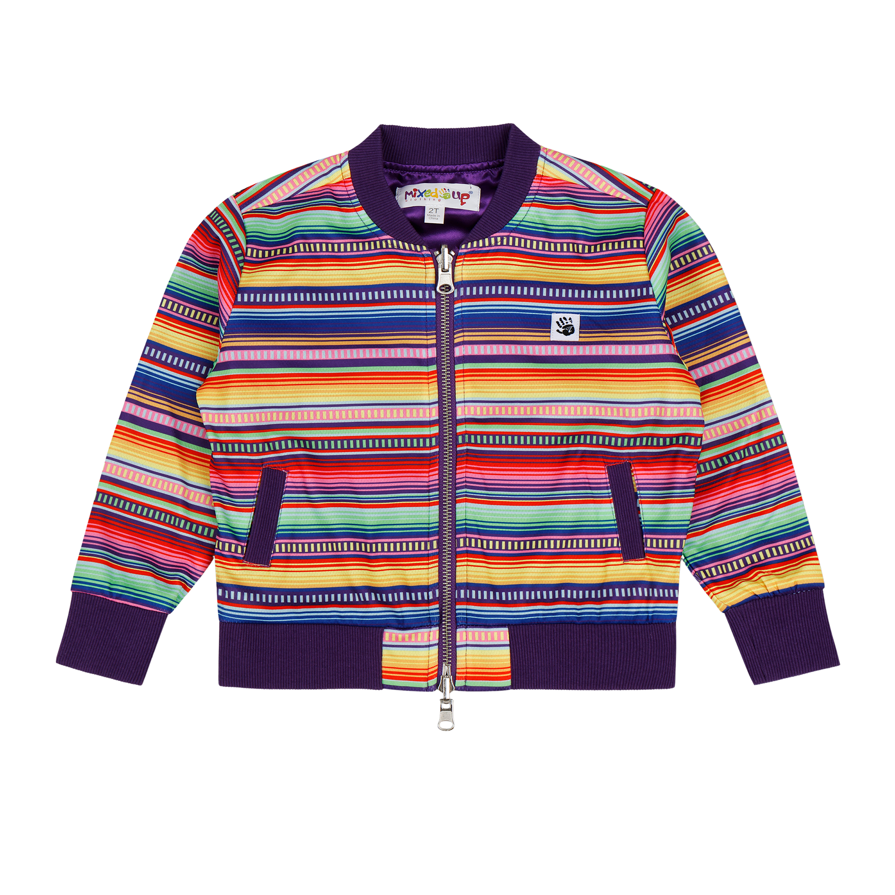 Kids Reversible Zip up Lightweight Bomber Jacket - Purple Multicolor Stripe