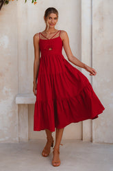 Rafaela Strappy Linen Midi Dress - Red