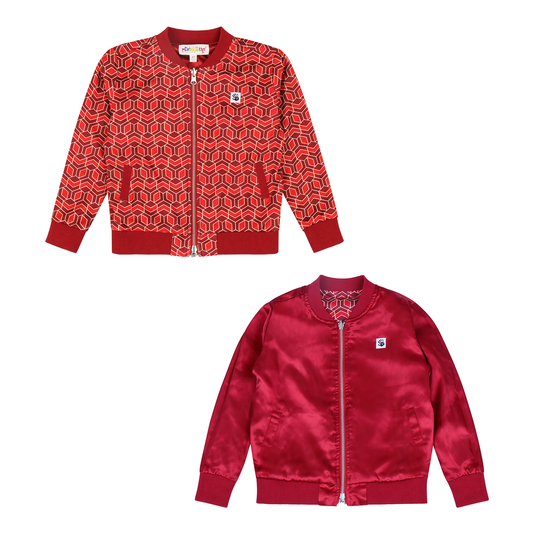 Kids Reversible Zip up Lightweight Bomber Jacket - Red Multicolor