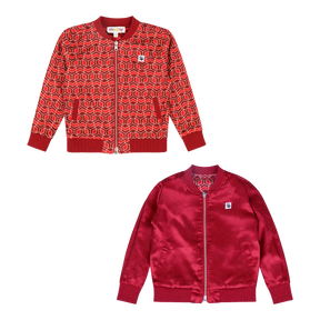 Kids Reversible Zip up Lightweight Bomber Jacket - Red Multicolor