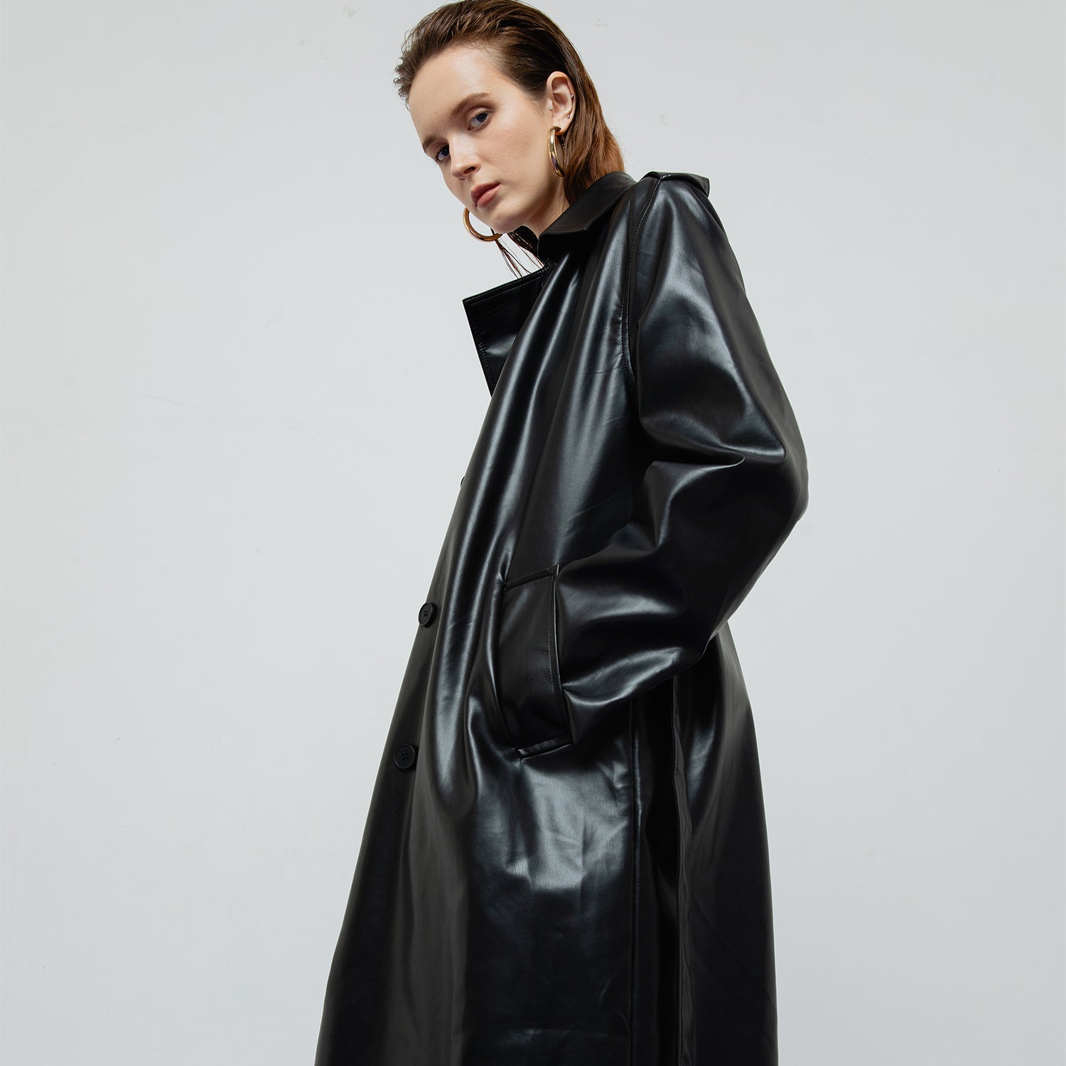 RAVEN LEATHER BLACK TRENCH COAT