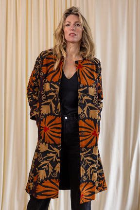 Malika Coats - Black with Orange Embroidery