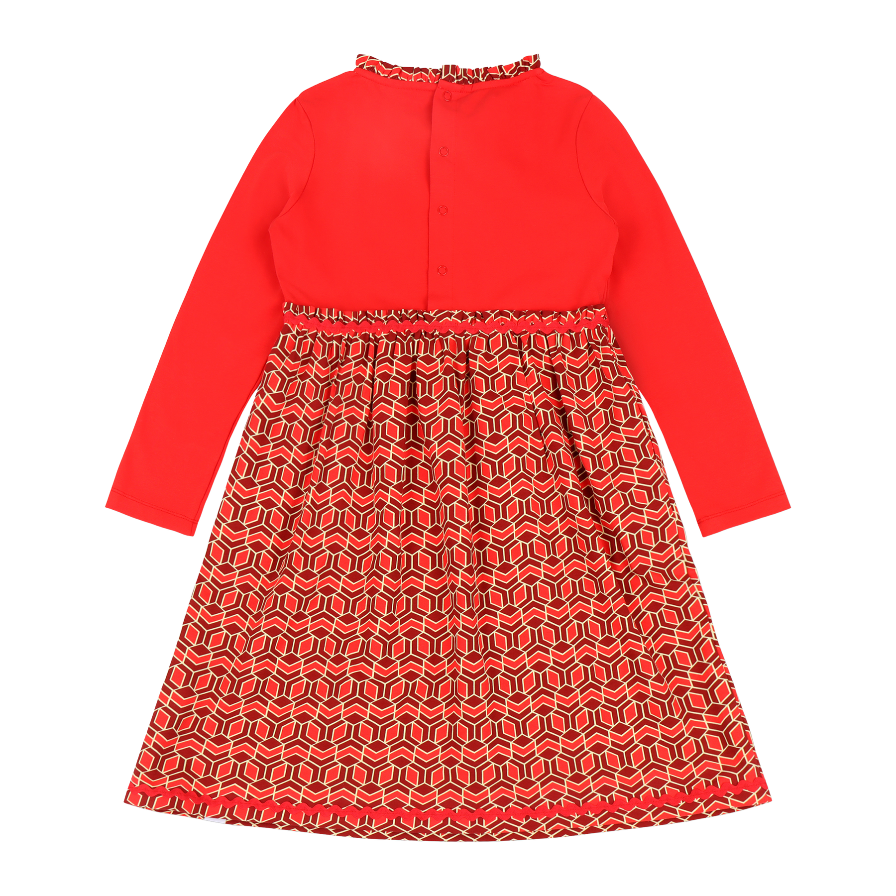 Mixed Up Clothing Girls Long Sleeve Ruffle Trim Dress Red Multicolor