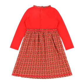 Mixed Up Clothing Girls Long Sleeve Ruffle Trim Dress Red Multicolor