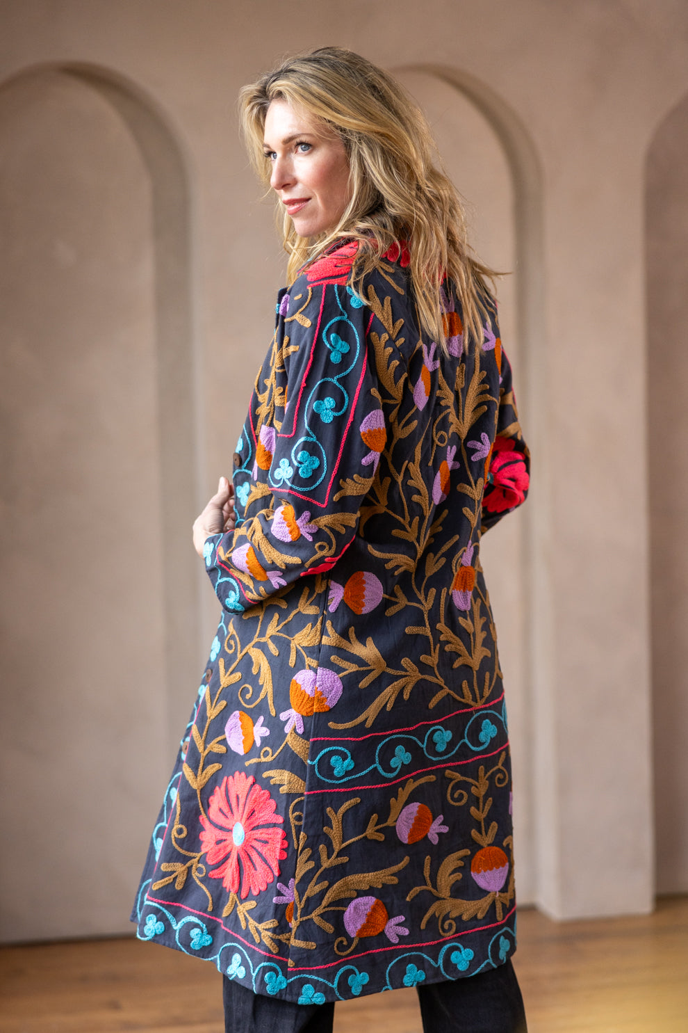 Malika Coats - Black with Multi Color Embroidery