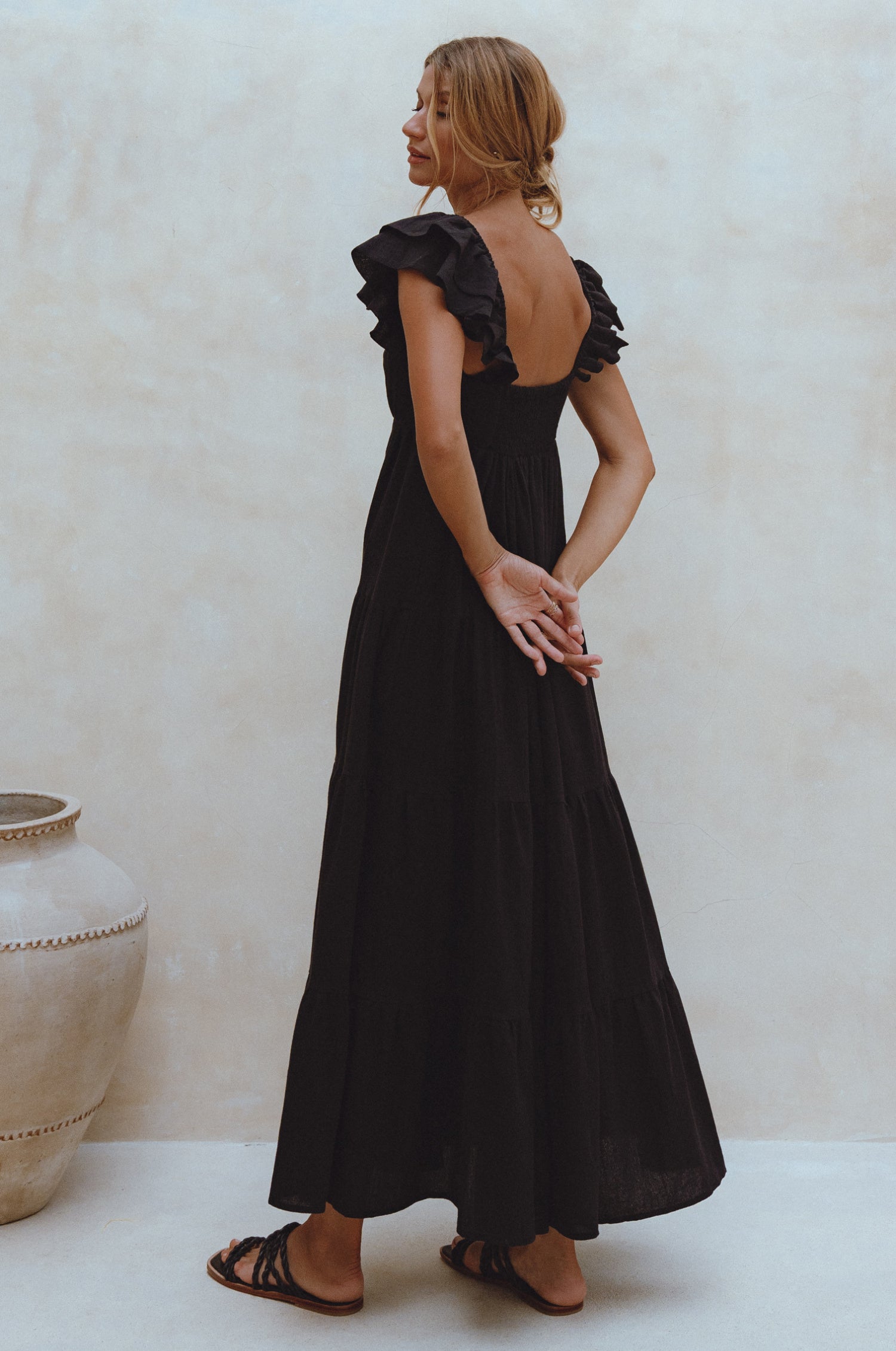 Nymph Bohemian Linen Maxi Dress - Black