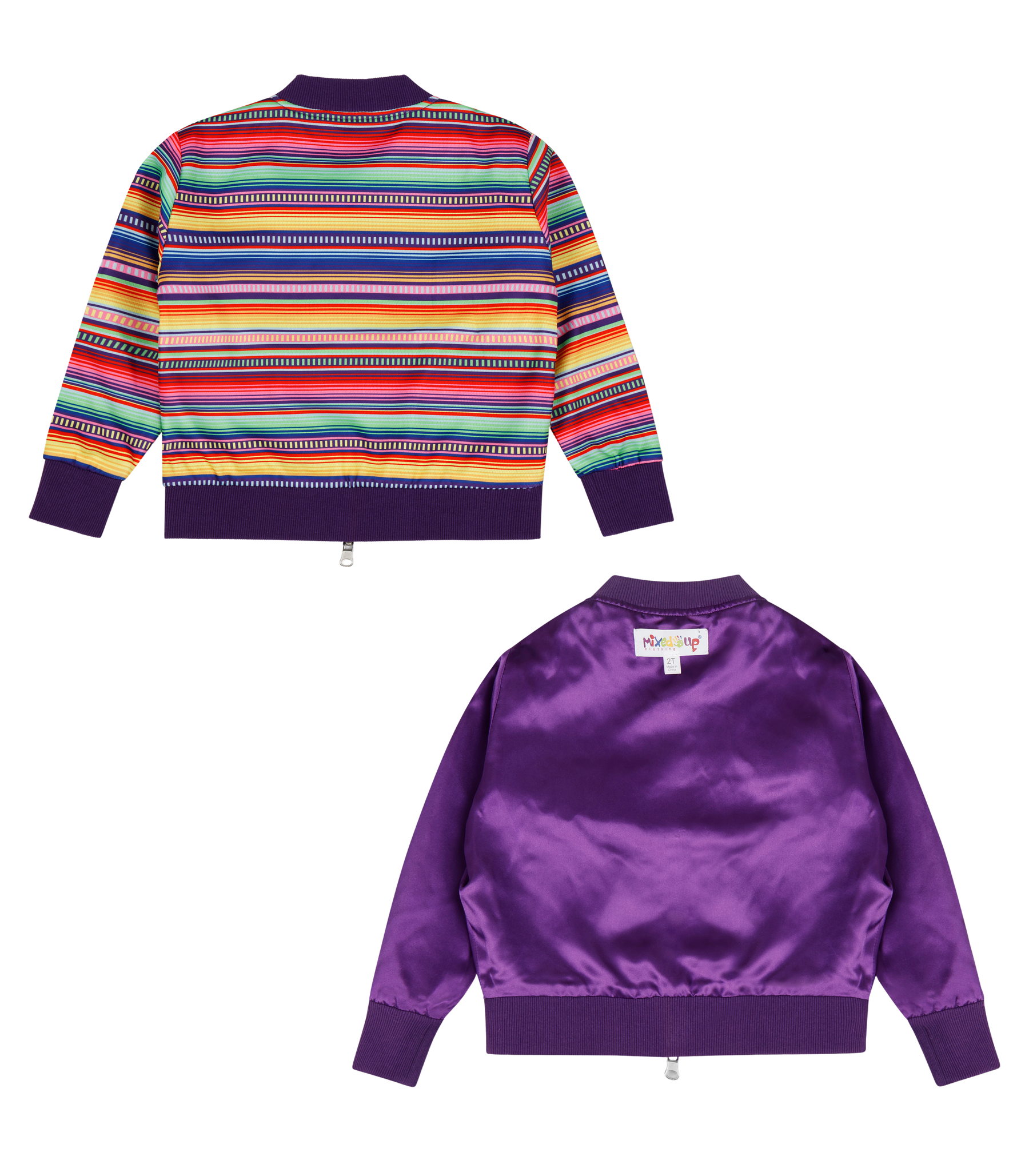 Kids Reversible Zip up Lightweight Bomber Jacket - Purple Multicolor Stripe