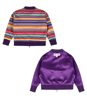 Kids Reversible Zip up Lightweight Bomber Jacket - Purple Multicolor Stripe