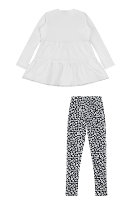 Mixed Up Clothing Girls Tiered Tunic and Legging Set White/Black/Hello