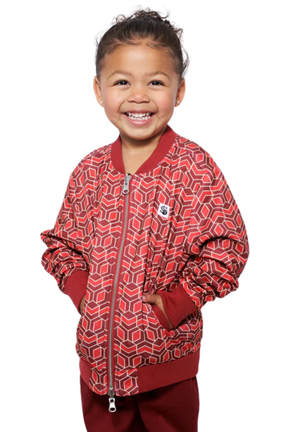 Kids Reversible Zip up Lightweight Bomber Jacket - Red Multicolor