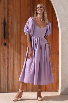 Cherie Puff Sleeve Midi Dress - Lavender