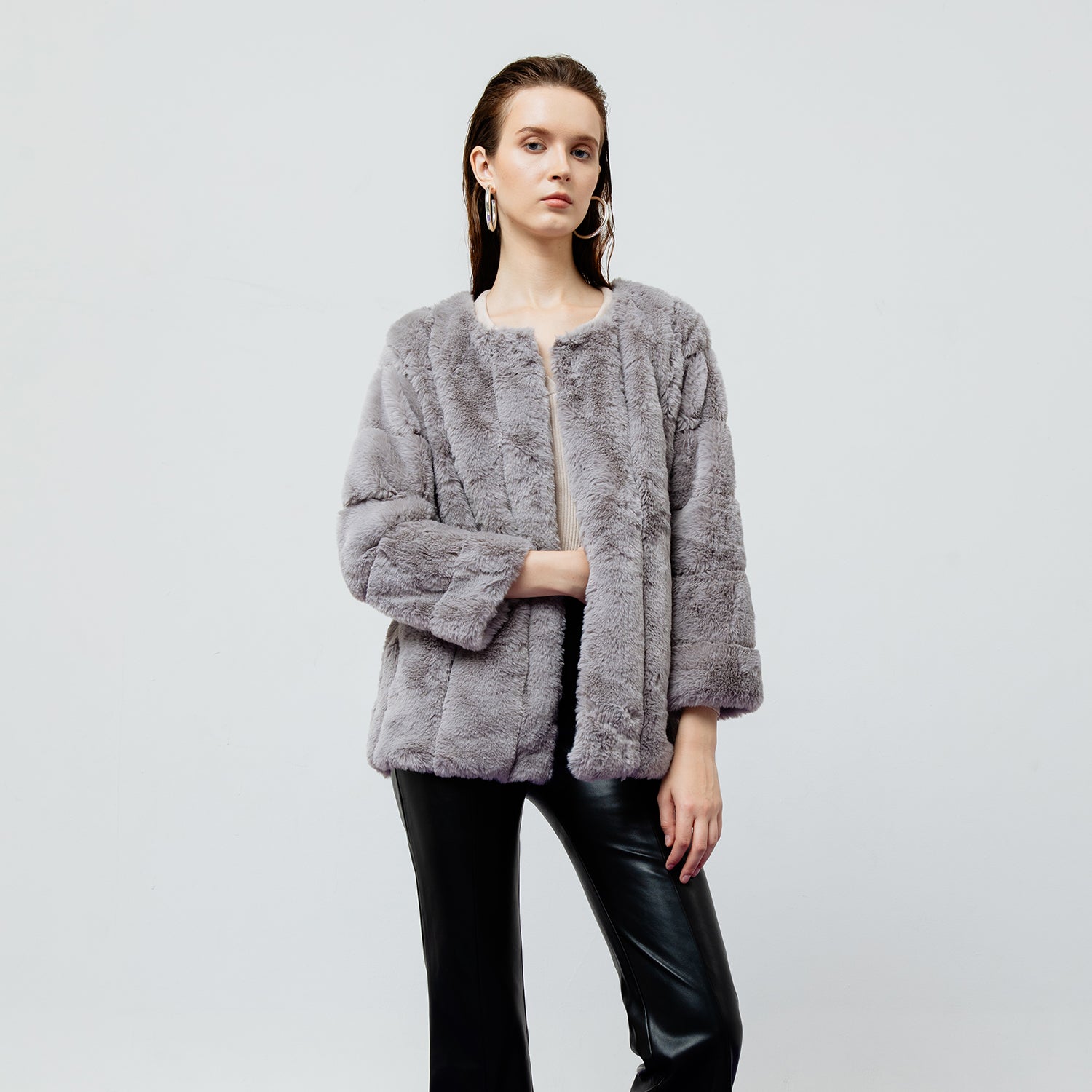 SERAPHINE GREY FAUX FUR JACKET OUTERWEAR