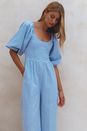 Heaven Bay Linen Jumpsuit - Crystal Blue