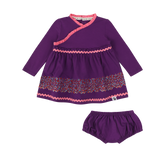 Mixed Up Clothing Long Sleeve Ruffle Trim Dress and Bloomer Set Purple Multicolor