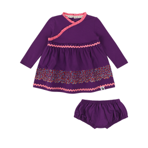 Mixed Up Clothing Long Sleeve Ruffle Trim Dress and Bloomer Set Purple Multicolor