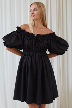 Vacay Off Shoulder Cotton Mini Dress - Black