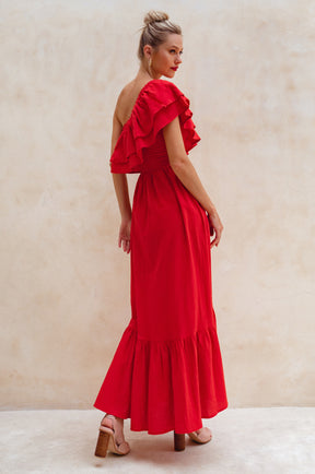 Guadalupe Ruffled Maxi Dress - Red