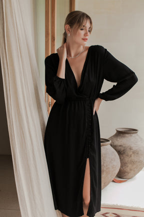 Greta Long Sleeve Midi Dress - Black