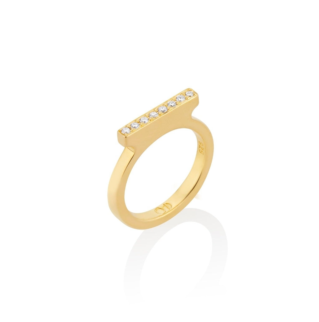 Elevated Bar Ring with Diamond Pave in 22K Gold Vermeil