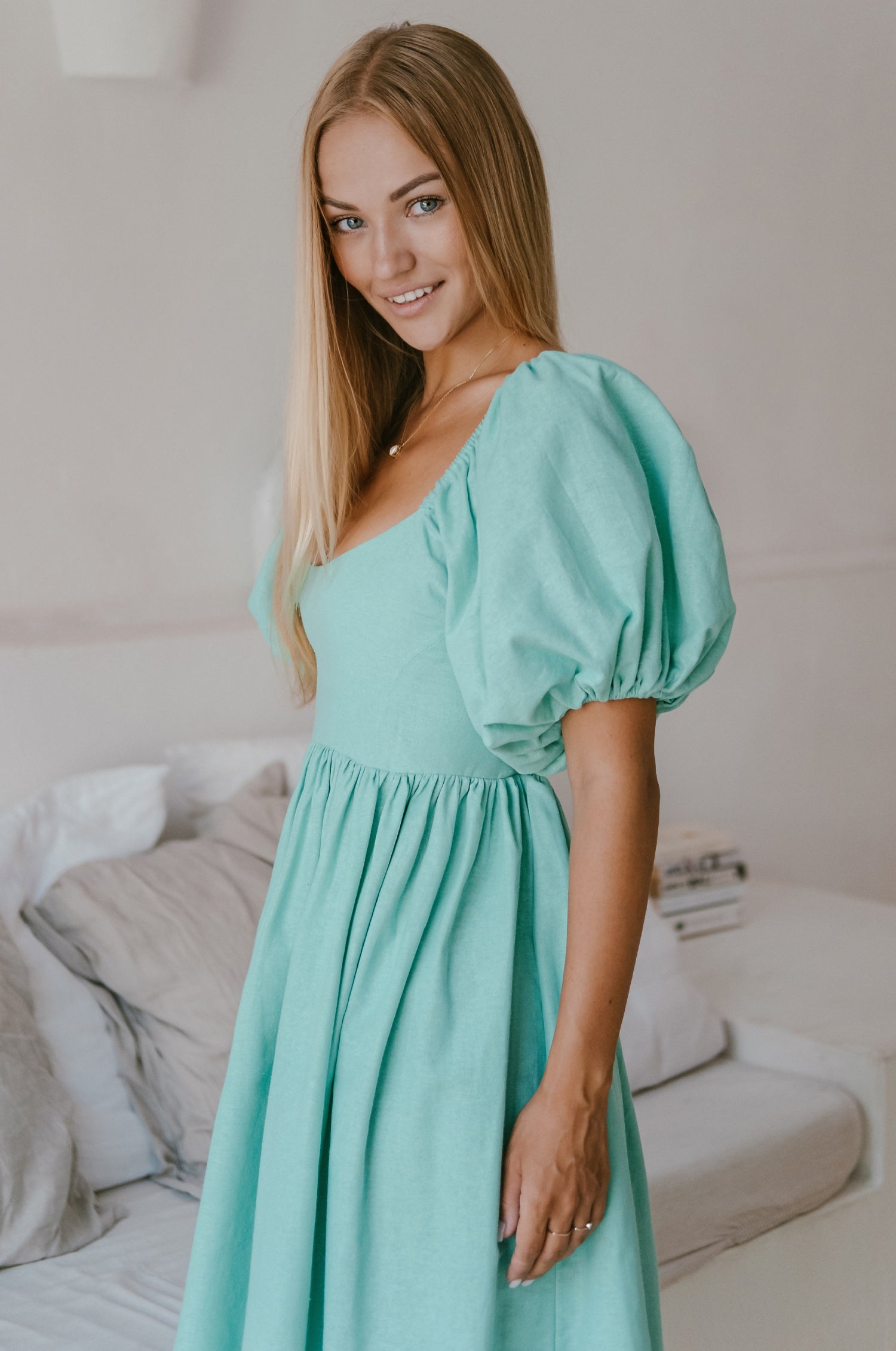 Cherie Puff Sleeve Midi Dress - Tosca