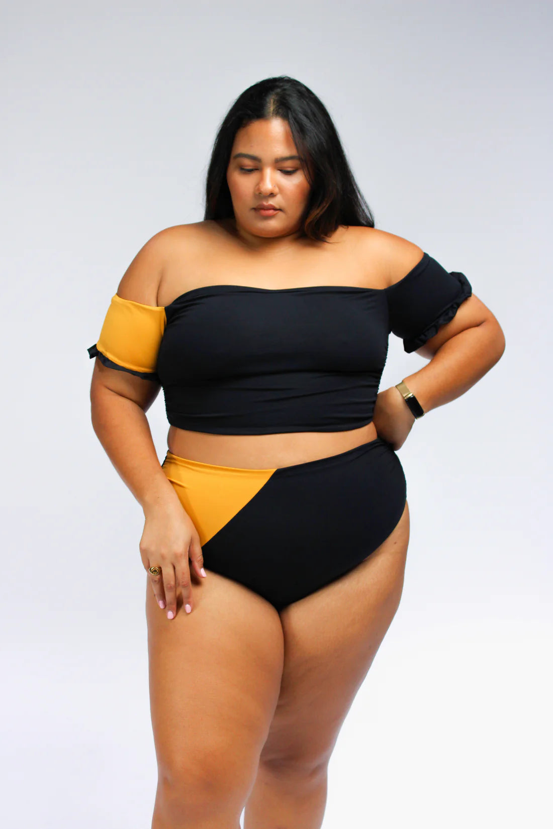 Cali super high waisted color-blocked bikini bottom